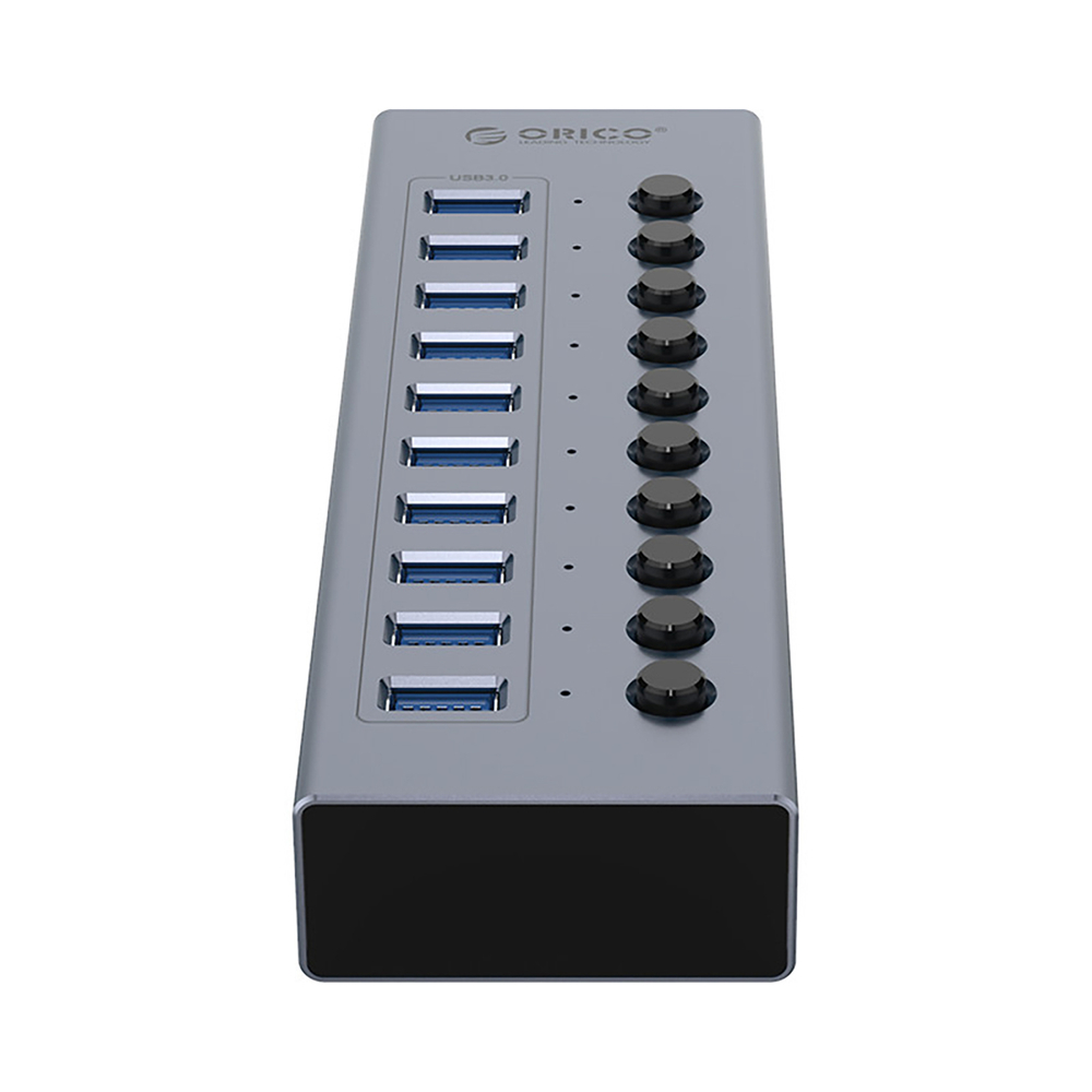 USB-A 3.0 10-port hUB with switch - gray