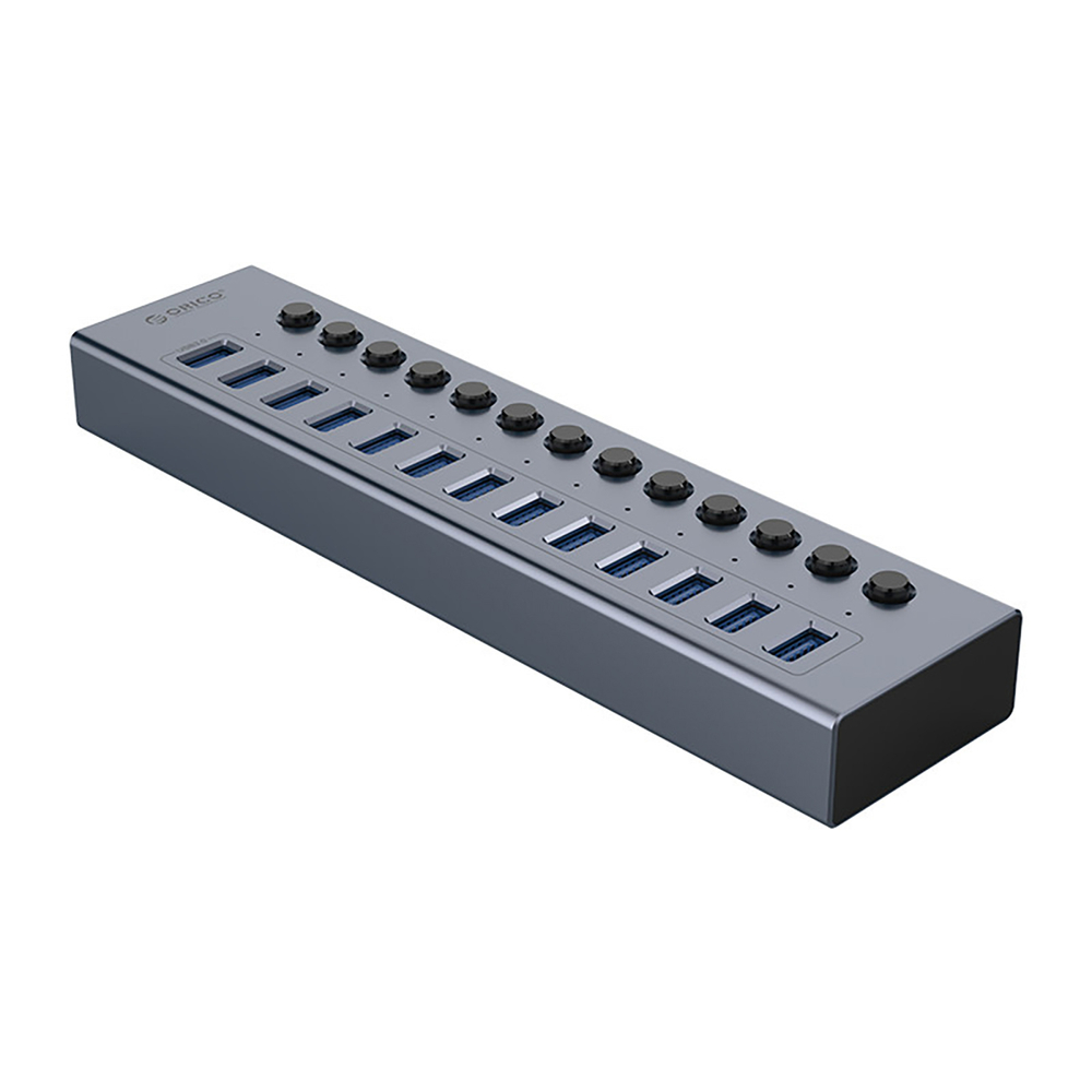 USB-A 3.0 13-port hUB with switch - gray