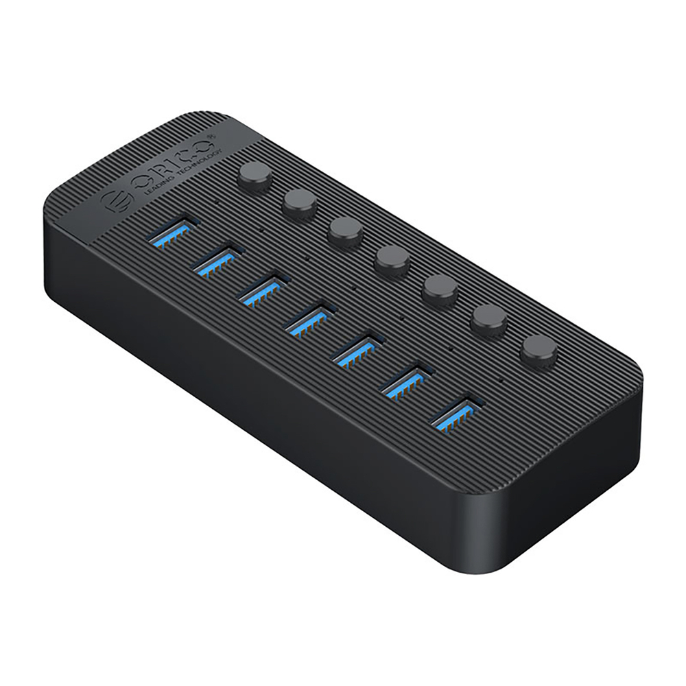USB-A 3.0 7-port hUB with switch - black