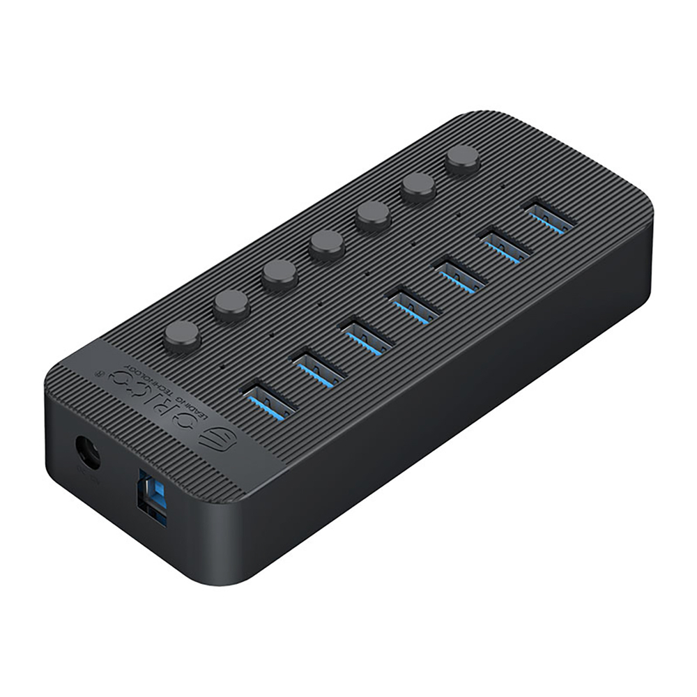 USB-A 3.0 7-port hUB with switch - black