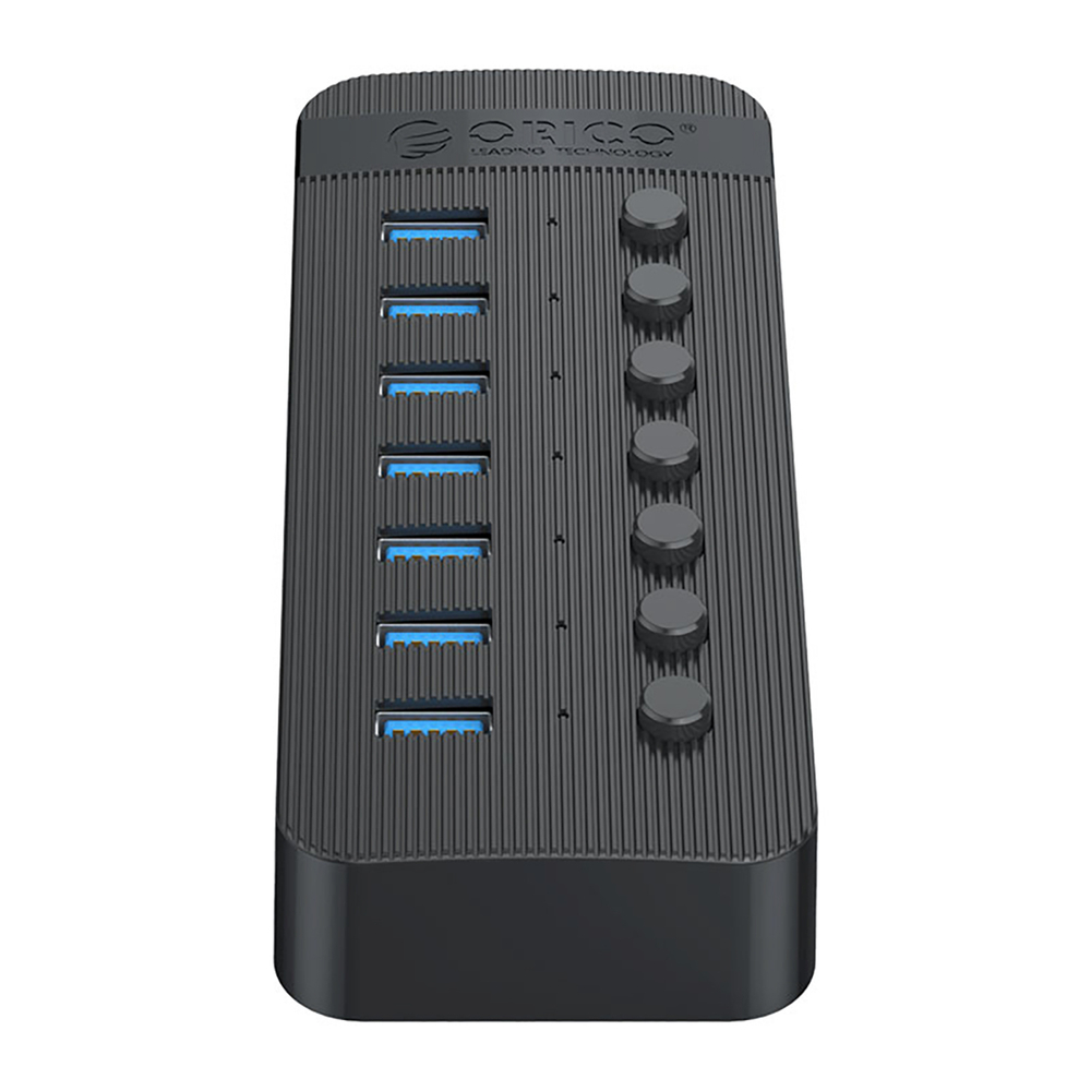 USB-A 3.0 7-port hUB with switch - black
