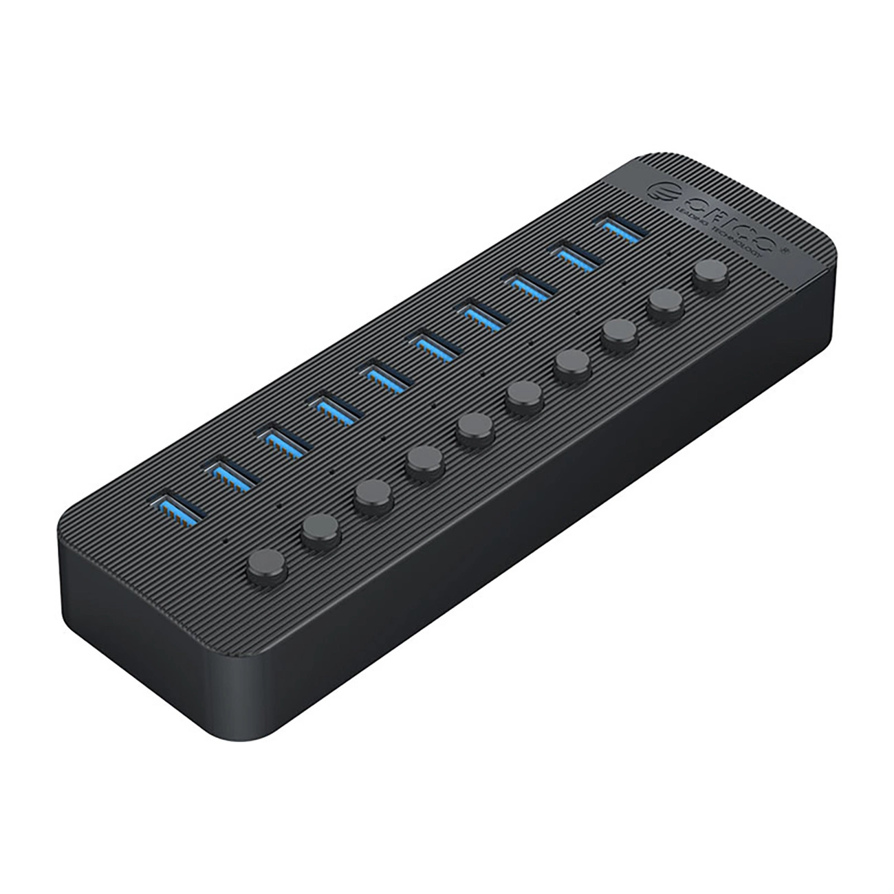 USB-A 3.0 10-port hUB with switch - black