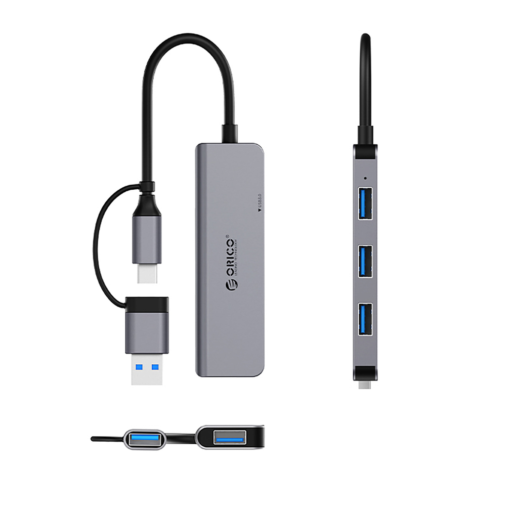 HUB 4-port input 2in1: USB-A/USB-C / output: 3x USB-A 2.0 + 1x 3.0 cable 0.17M - gray