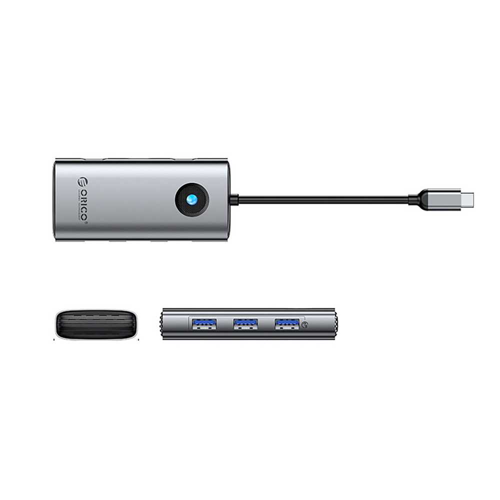 USB-C хаб Orico PW11-6P 6-в-1 (3x USB-A, 1x USB-C, PD, HDMI), серый