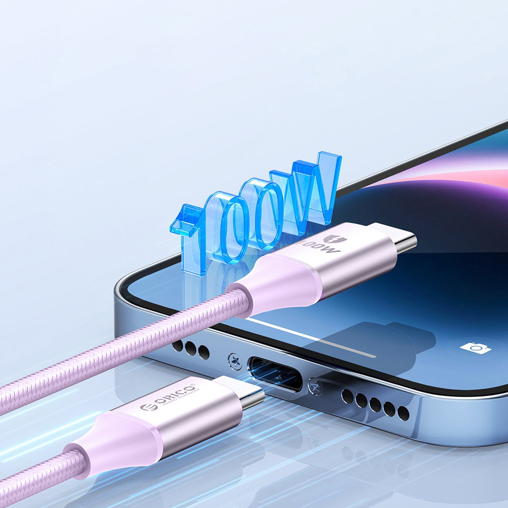 USB-C to 1m 5A 100W cable - purple