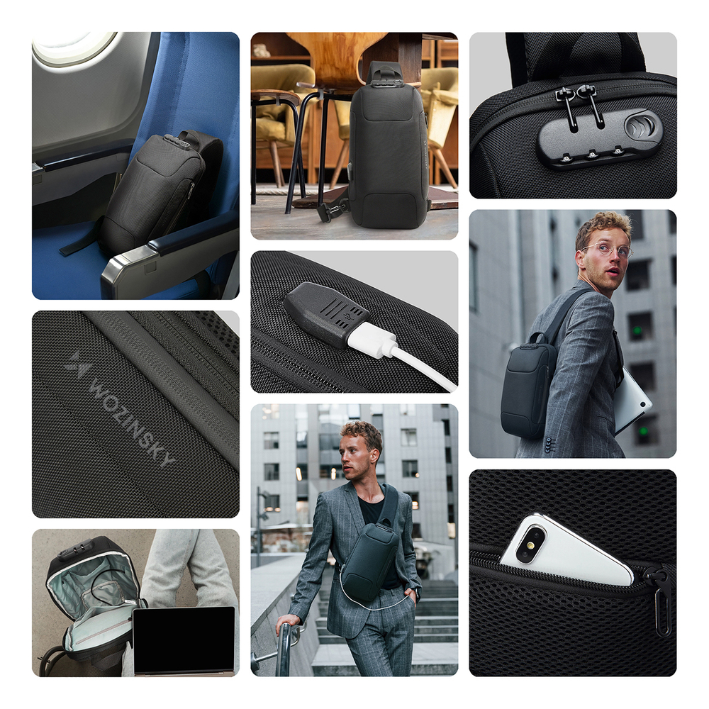 Городской рюкзак на одно плечо Wozinsky Premium с USB и кодовым замком,...