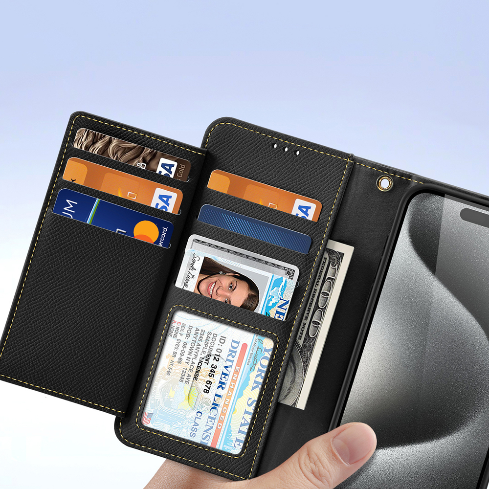 Dux Ducis Lawa Leather Wallet Case for iPhone 15 Pro Max, Black
