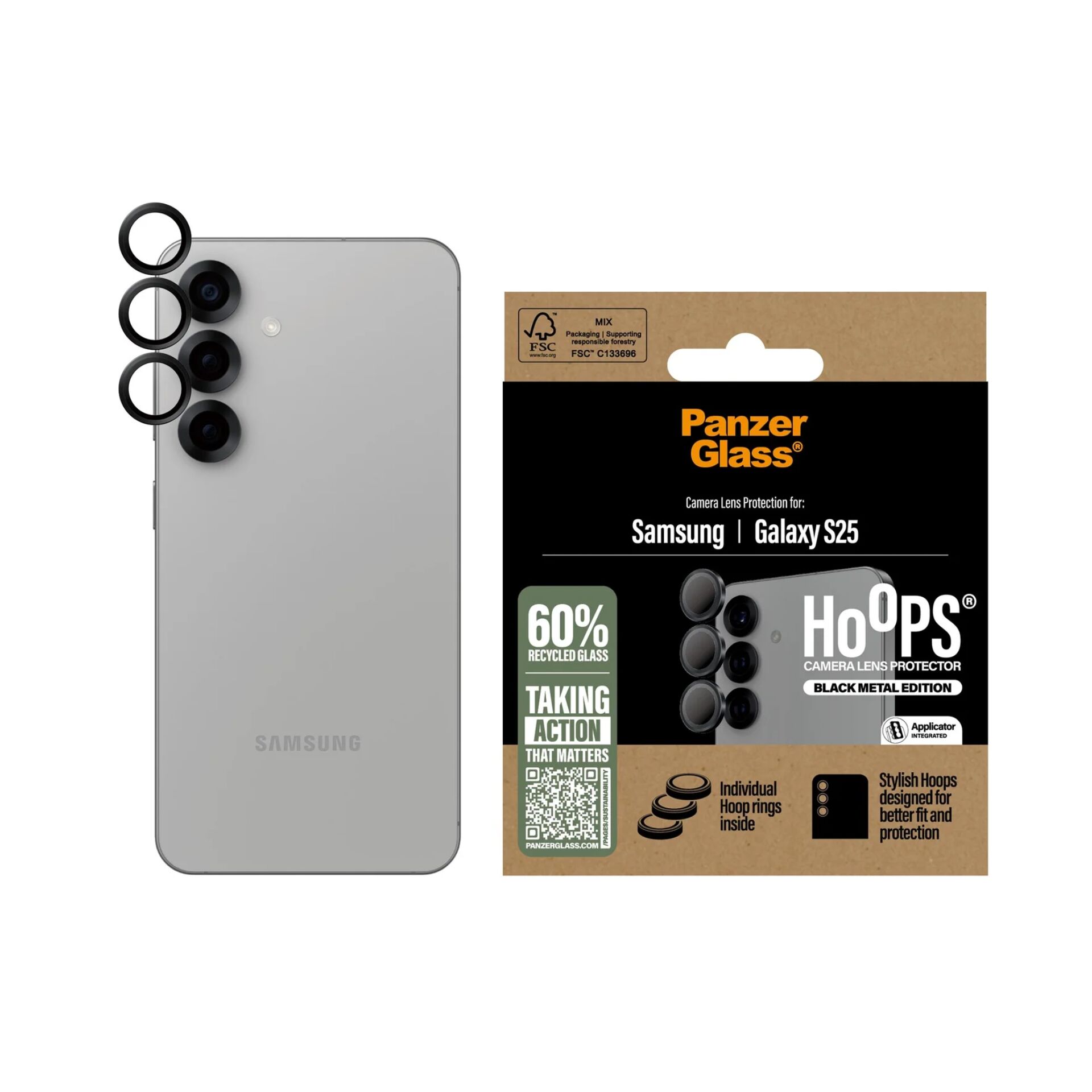 PanzerGlass Hoops Camera Lens Protector for Samsung Galaxy S25, Black