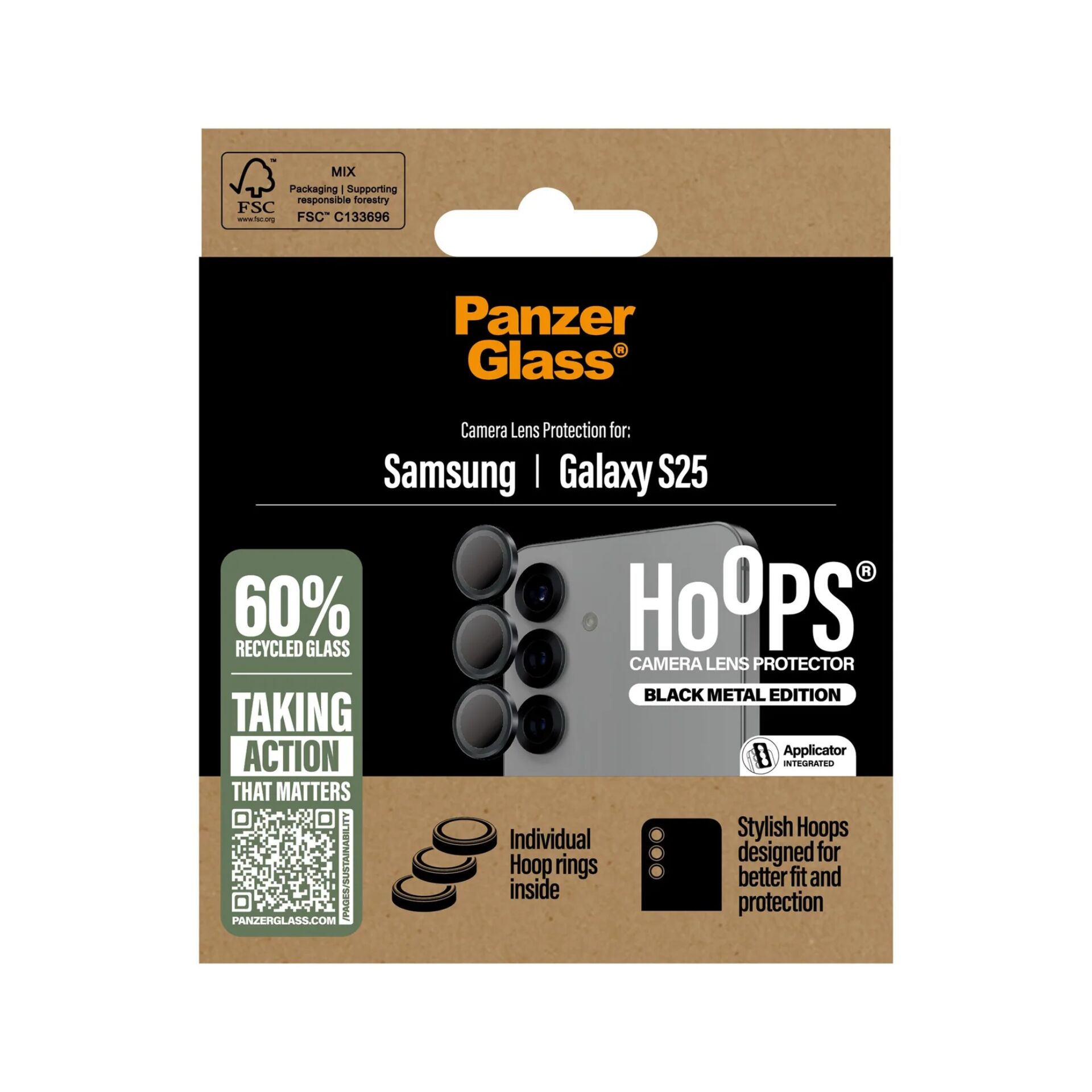 PanzerGlass Hoops Camera Lens Protector for Samsung Galaxy S25, Black