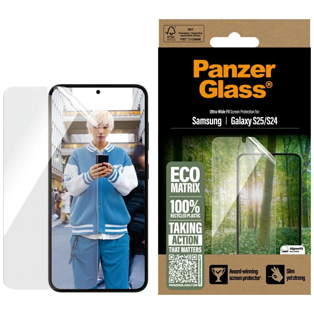 PanzerGlass Eco Matrix Ultra-Plata Rūdīta Stikla Aizsargs Samsung Galaxy S25 | Ultra-Wide Fit Tempered Glass