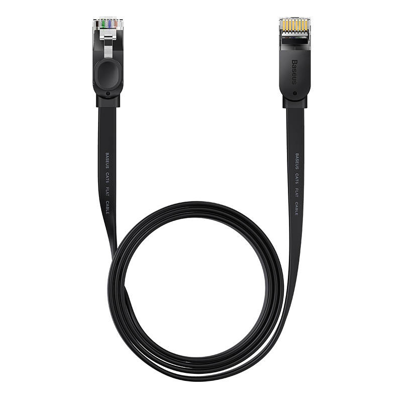 Baseus Speed Six plakans tīkla kabelis RJ45 1000Mbps 1.5m melns (WKJS000001) | Flat Network Cable Black