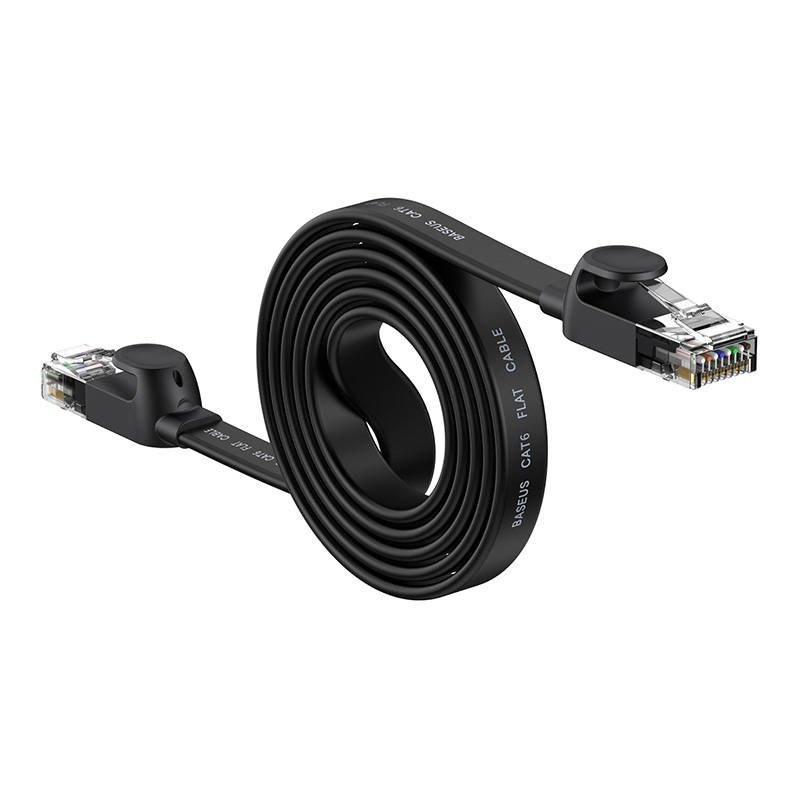 Baseus Speed Six plakans tīkla kabelis RJ45 1000Mbps 1.5m melns (WKJS000001) | Flat Network Cable Black