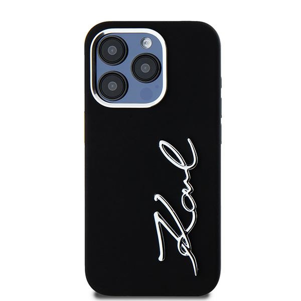 Karl Lagerfeld iPhone 15 Pro Max vāciņš Silicone Metal Script Logo, melns