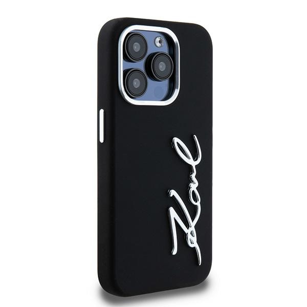 Karl Lagerfeld iPhone 15 Pro Max vāciņš Silicone Metal Script Logo, melns