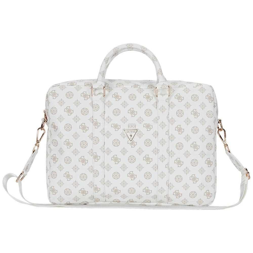 Guess 4G Peony Front Pocket Zipper Triangle Logo Laptop Bag 16" - White