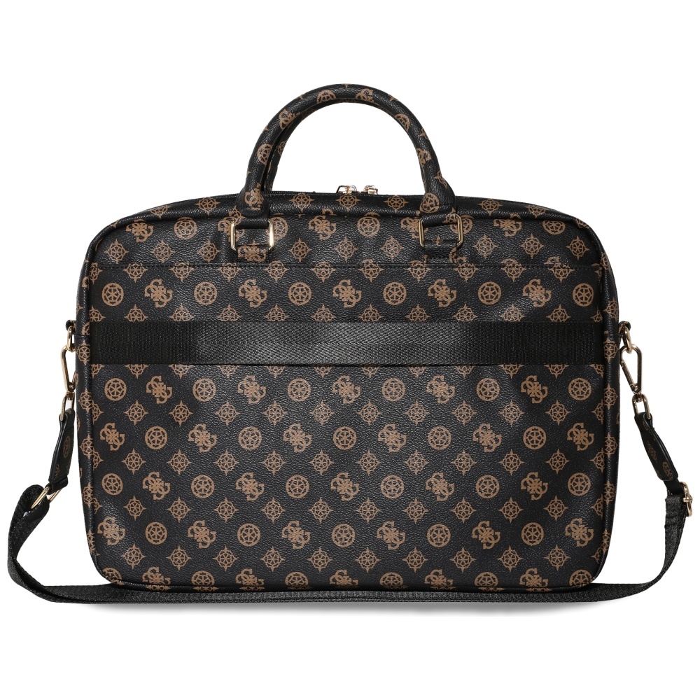 Guess 4G Peony Front Pocket Zipper Triangle Logo Laptop Bag 16\" - Black