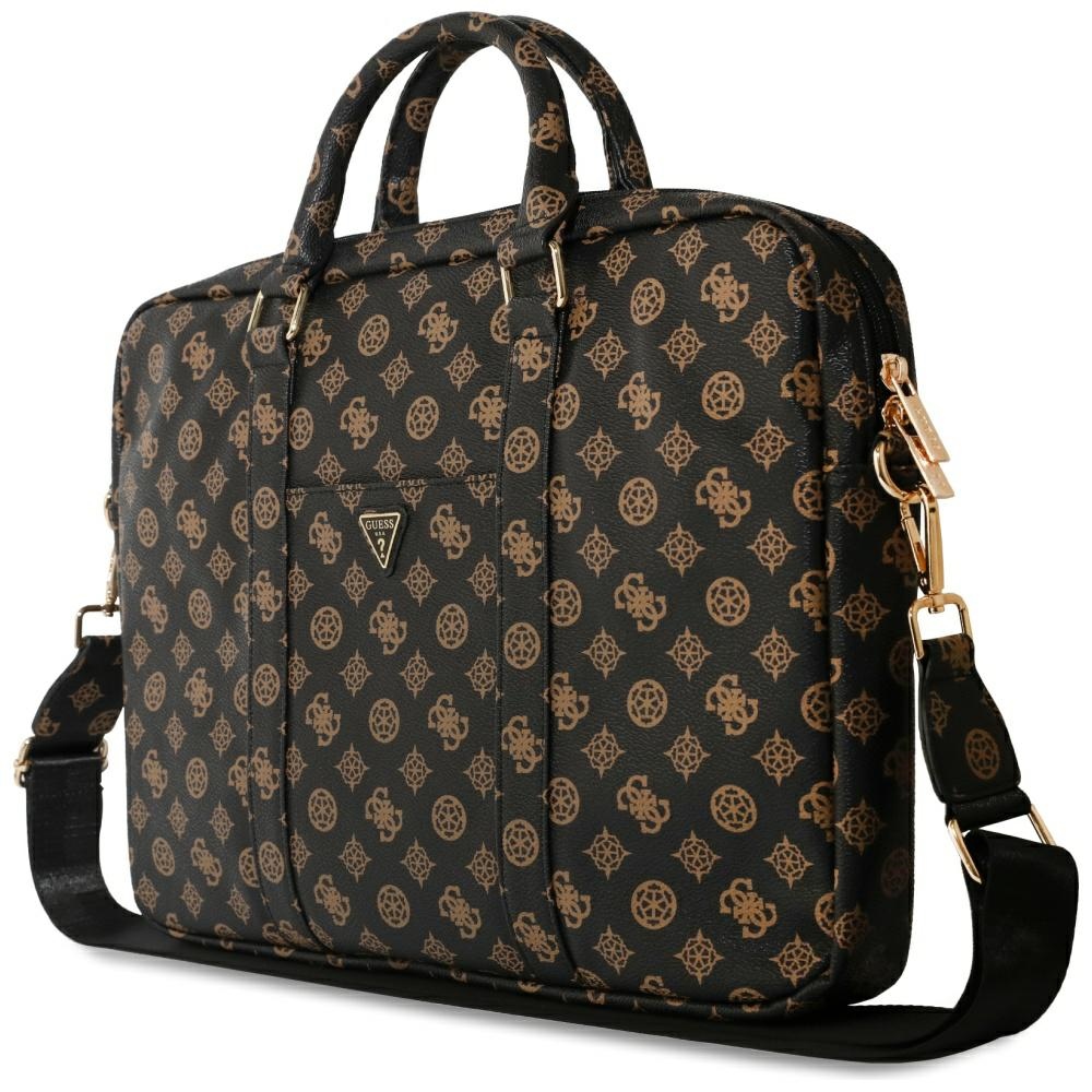 Guess 4G Peony Front Pocket Zipper Triangle Logo Laptop Bag 16\" - Black