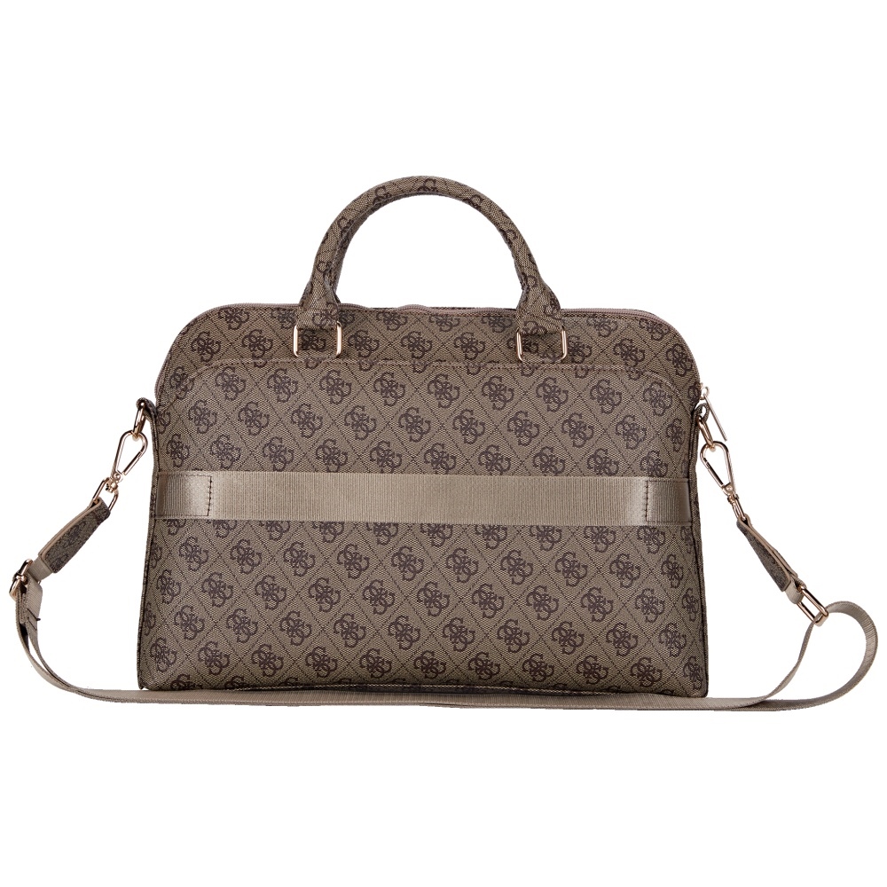 Guess 4G Zipper Pocket Triangle Logo 15\" Laptop Bag - Brown