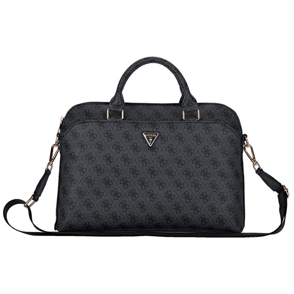 Guess 4G Zipper Pocket Triangle Logo 15" Laptop Bag - Black