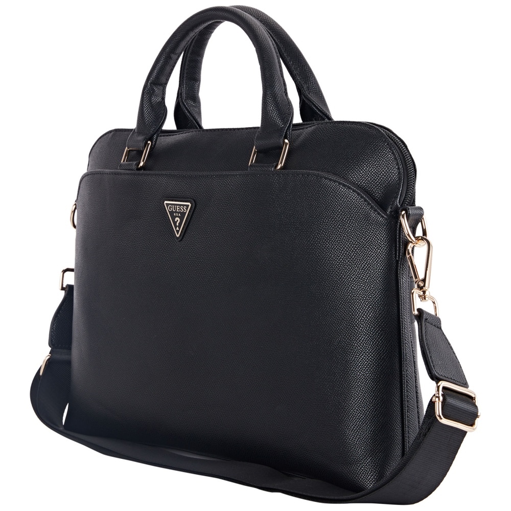 Guess Grained Zipper Pocket Triangle Logo 15" Laptop Bag - Black (1)
