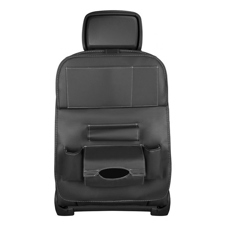 Black Eco-Leather Car Seat Organizer with Folding Table