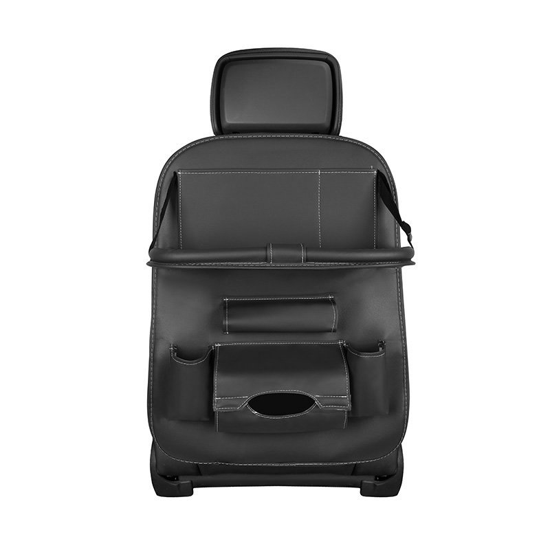Black Eco-Leather Car Seat Organizer with Folding Table