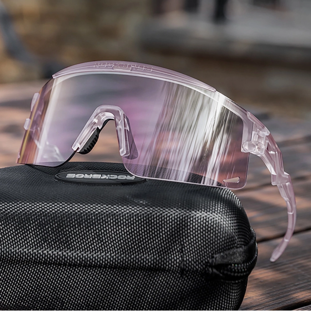 Rockbros Photochromic Cycling Glasses with UV Protection and Optical Insert, Clear Purple