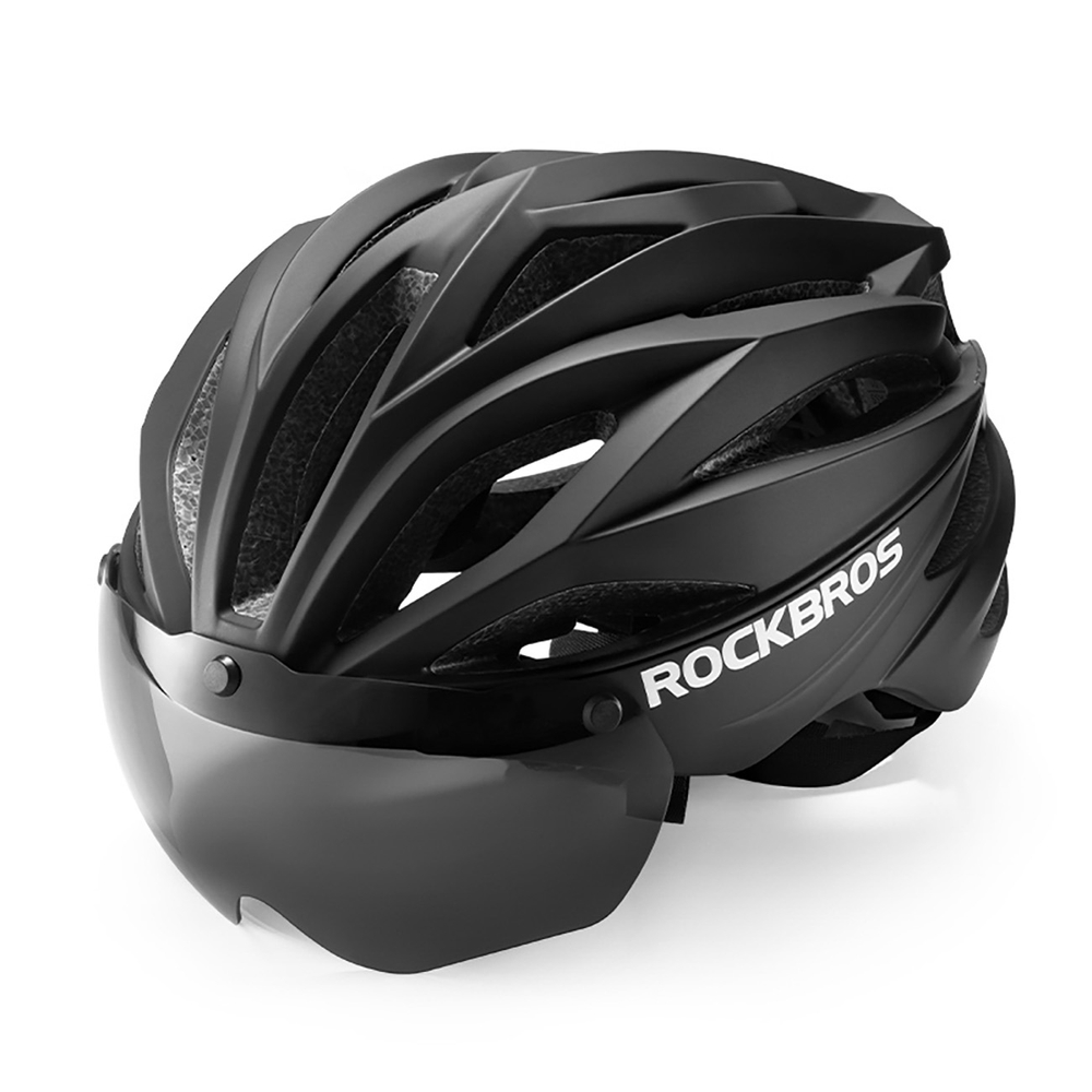 Rockbros velosipēda ķivere ar vizieri, noņemamām UV aizsargbrillēm, unisex - melna | Bike Helmet With Visor,...