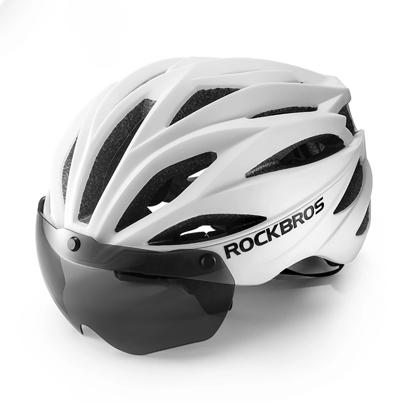 Rockbros velosipēda ķivere ar vizieri, noņemamām UV aizsargbrillēm, universāla, matēta - balta | Bike Helmet...