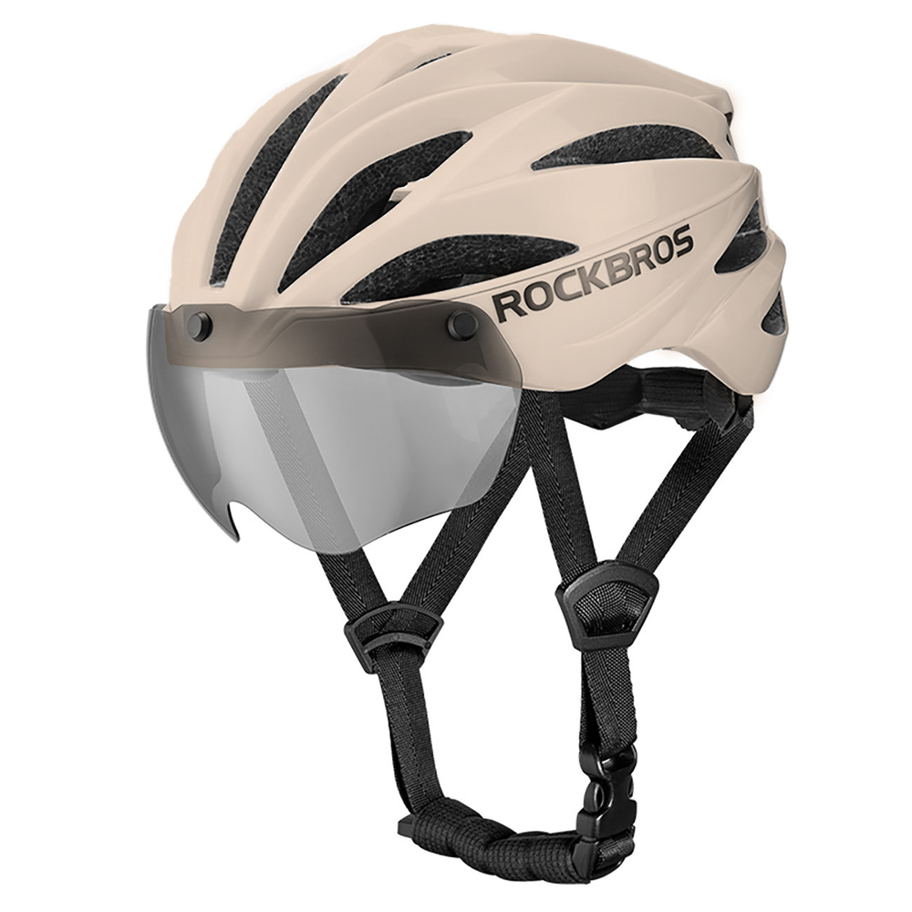 Rockbros Bike Helmet with Visor and Detachable UV Goggles, Brown