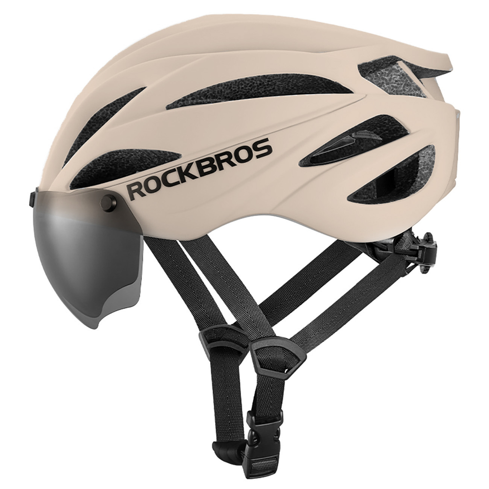 Rockbros Bike Helmet with Visor and Detachable UV Goggles, Brown
