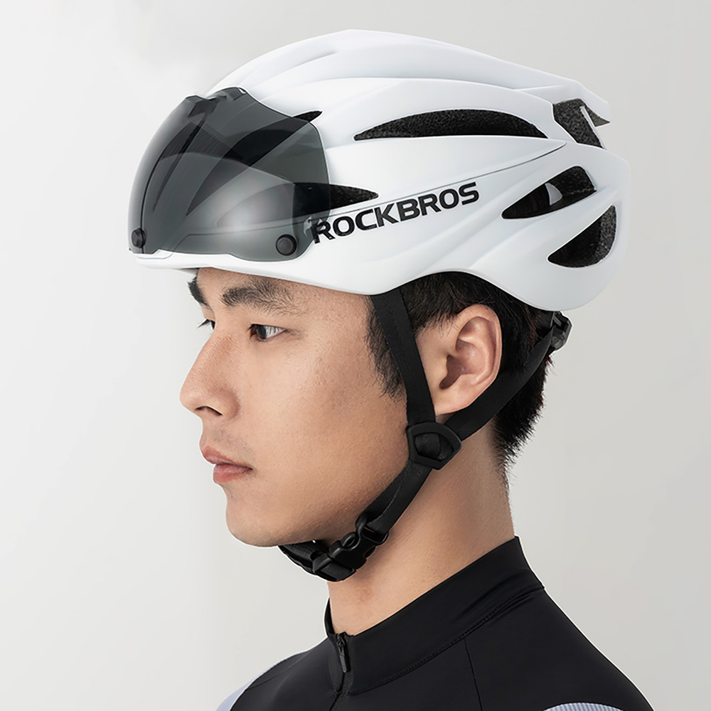 Rockbros Bike Helmet with Visor and Detachable UV Goggles, Brown
