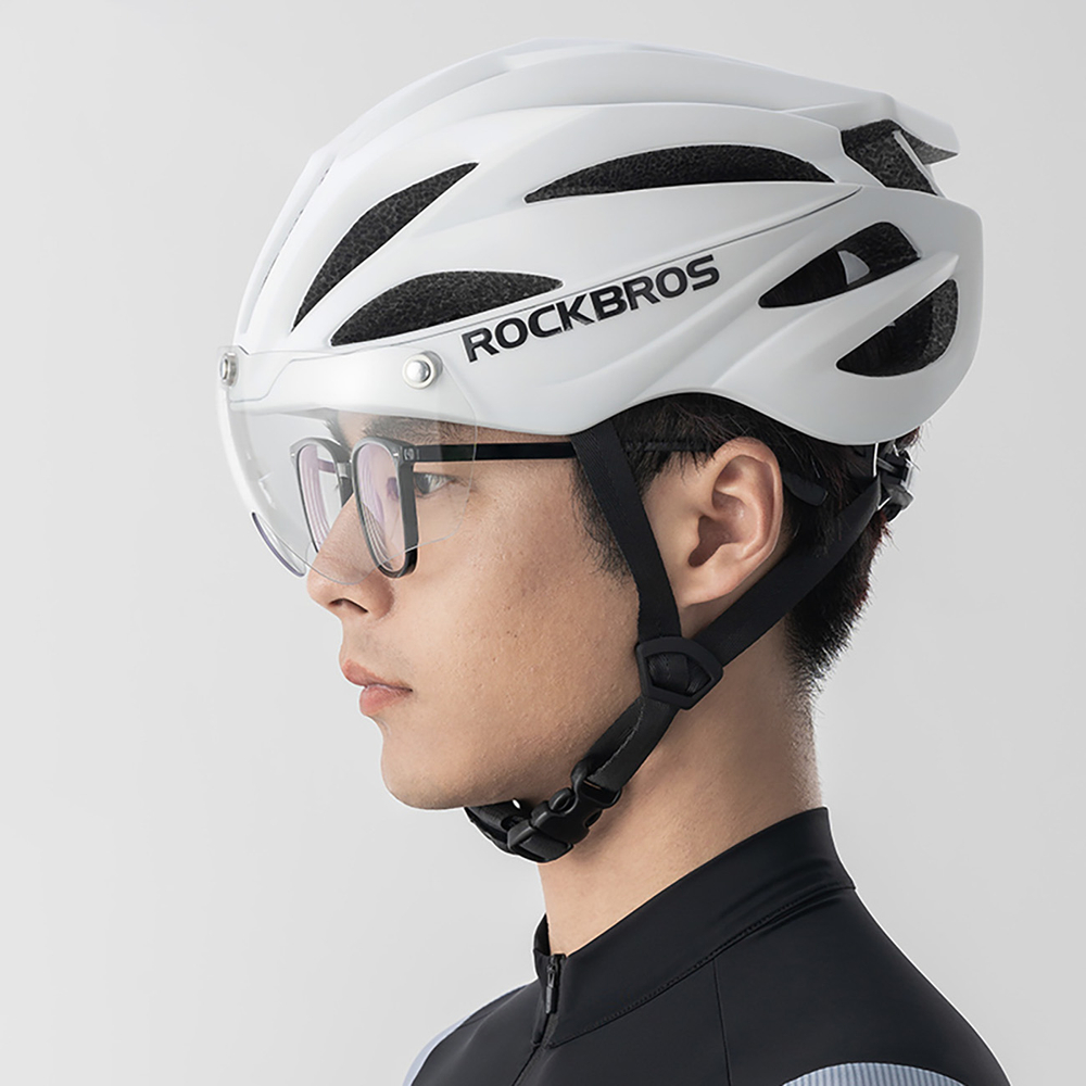 Rockbros Bike Helmet with Visor and Detachable UV Goggles, Brown