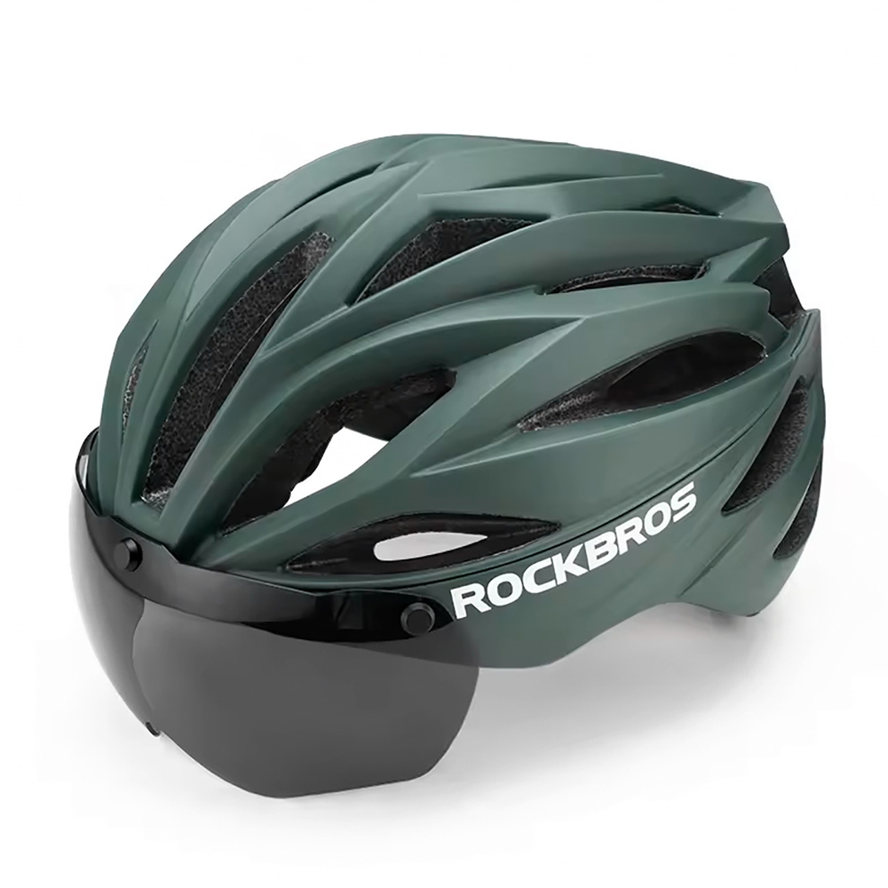 Rockbros velosipēda ķivere ar vizieri, noņemamām UV aizsargbrillēm, unisex - zaļa | Bike Helmet With Visor,...