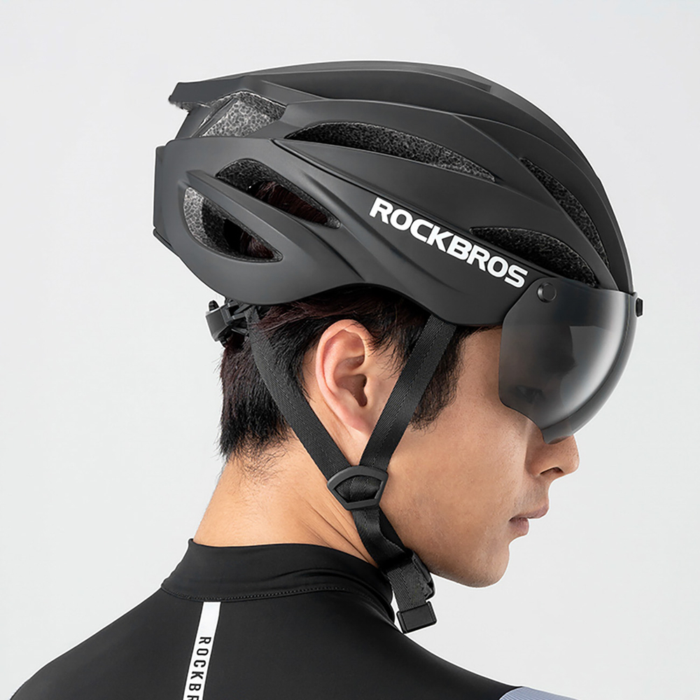 Rockbros Bike Helmet with Detachable UV Goggles, Black/Brown
