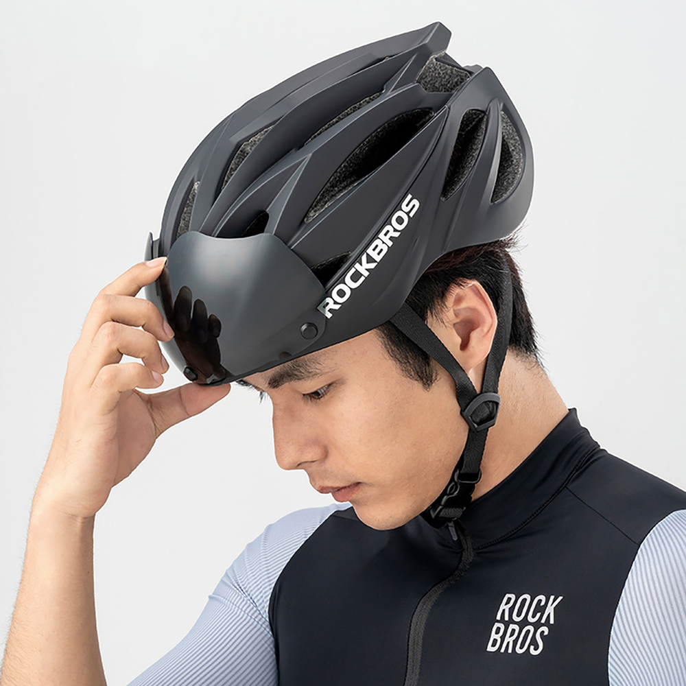 Rockbros Bike Helmet with Detachable UV Goggles, Black/Brown