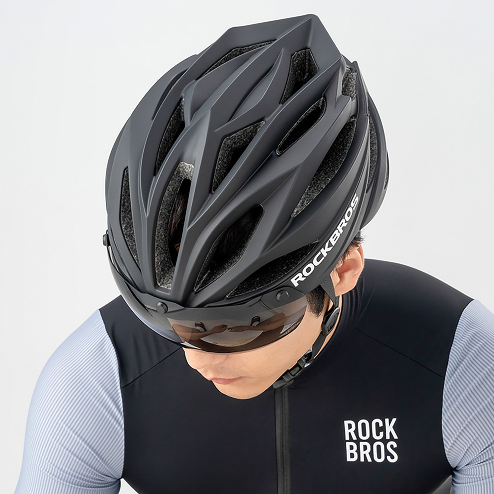 Rockbros Bike Helmet with Detachable UV Goggles, Black/Brown