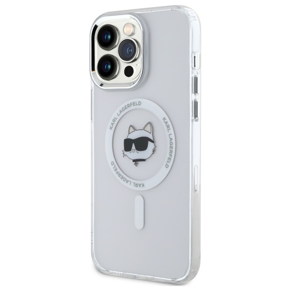 Karl Lagerfeld iPhone 14 Pro Max Case IML Metal Choupette Head MagSafe, White