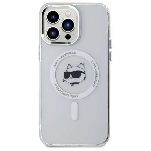 Karl Lagerfeld iPhone 14 Pro Max Case IML Metal Choupette Head MagSafe, White