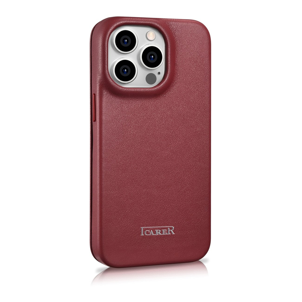 Icarer iPhone 14 Pro Max Premium Leather Folio Case MagSafe, Red