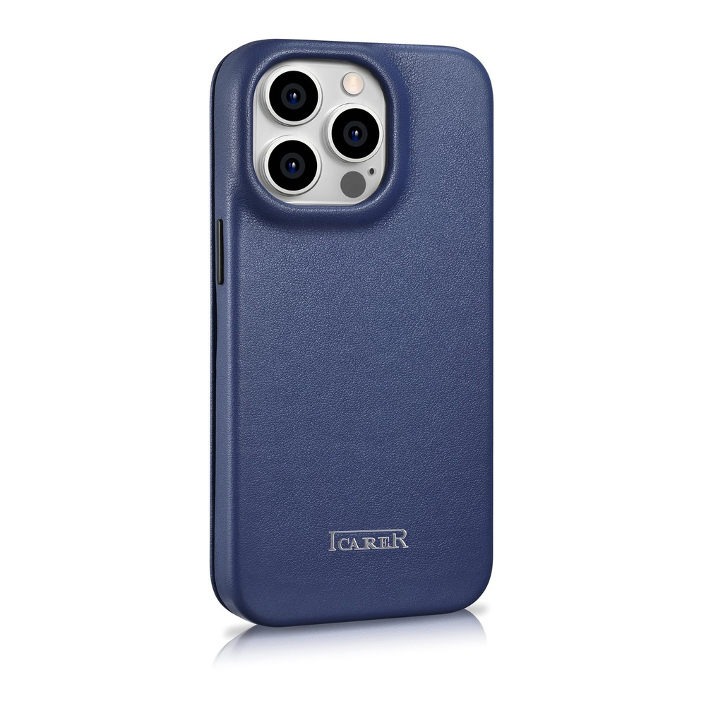 iCarer CE Premium Leather Folio Case iPhone 14 Pro Max Magnetic Flip Leather Folio Case MagSafe Blue (WMI14220716-BU)