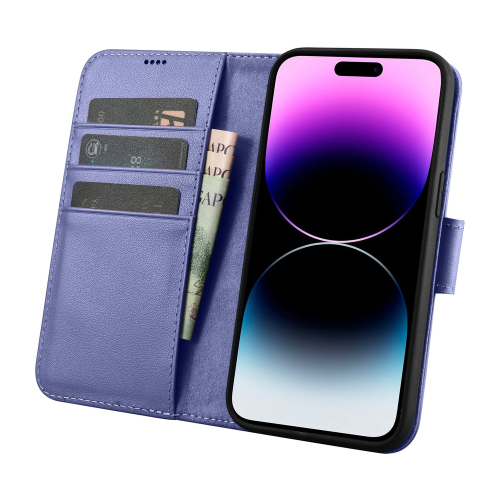 Icarer iPhone 14 Pro Max Leather Wallet Case 2in1 Anti-RFID, Light Purple