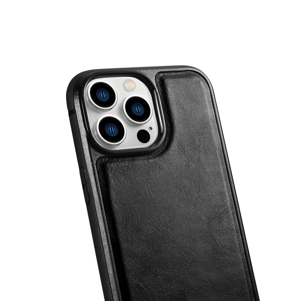iCarer Leather Oil Wax Phone Case Cover iPhone 14 Pro Max leather case black (WMI14220720-BK)