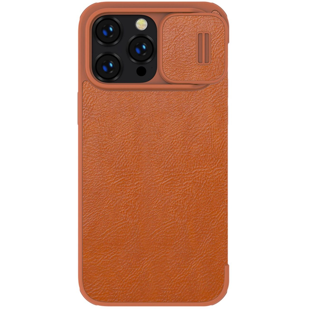 Nillkin Qin Leather Pro maciņš iPhone 14 Max ar kameras aizsargu, brūns | Case Camera Cover Holster Flip Brown