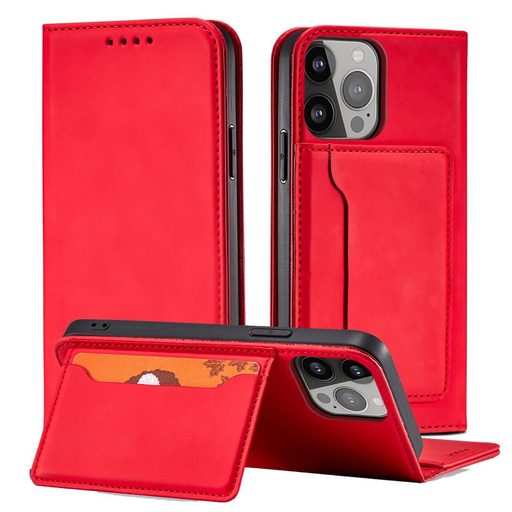 Magnet Card Case for iPhone 14 Pro Max Wallet Flip Cover, Red