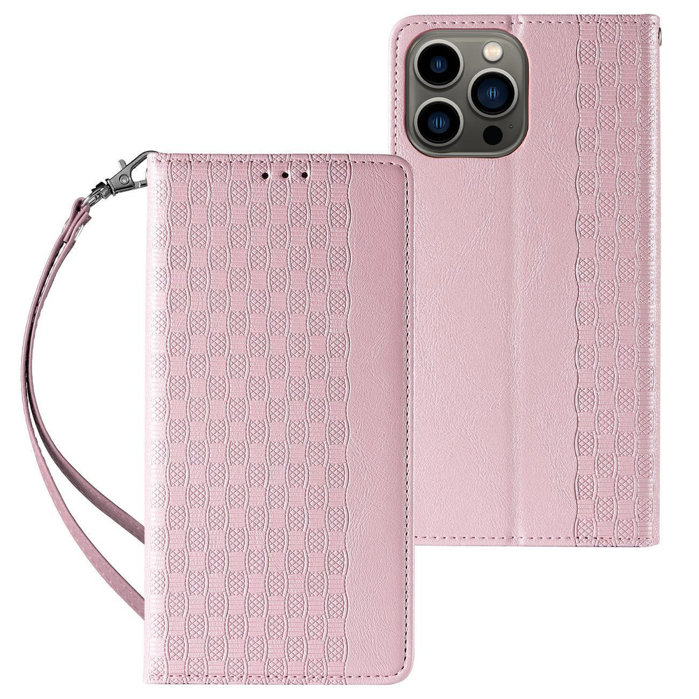 Magnet Strap Case Phone Case Cover iPhone 14 Pro Max Flip Wallet Mini Lanyard Stand Pink