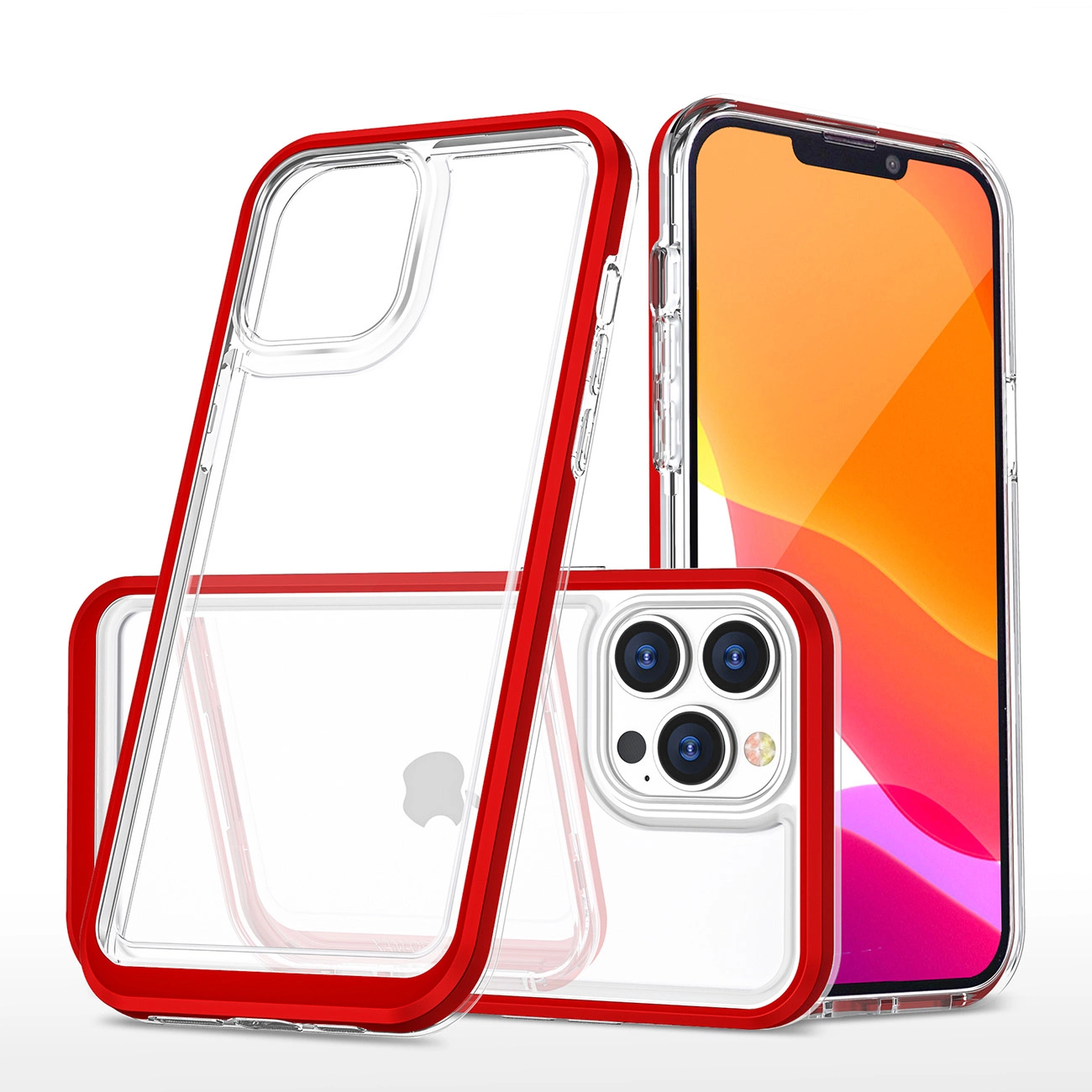 Clear 3in1 Phone Case Cover iPhone 14 Pro Max silicone cover with frame red