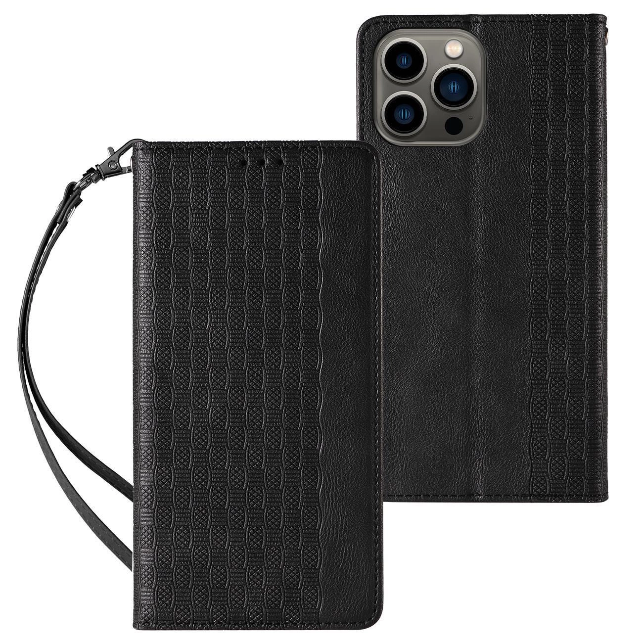 Magnet Strap Case Phone Case Cover iPhone 14 Pro Max Flip Wallet Mini Lanyard Stand Black