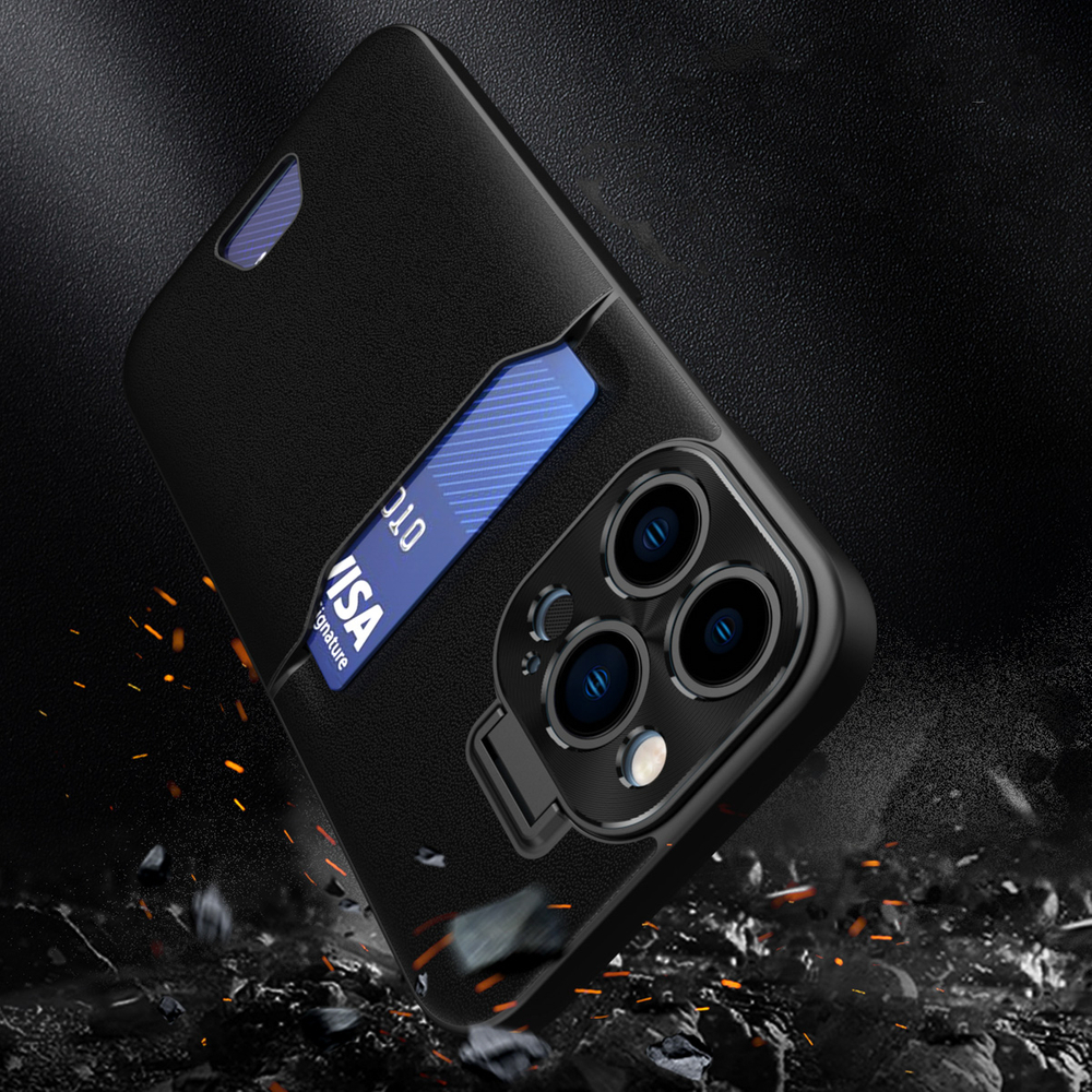 Hurtel Leather Stand Case for iPhone 14 Pro Max, Black
