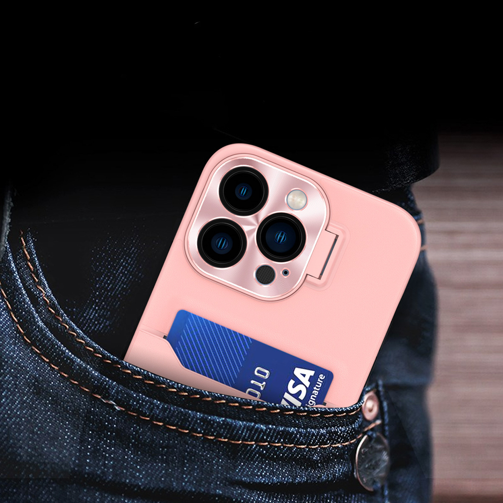 Hurtel iPhone 14 Pro Max Leather Stand Case with Card Slot, Pink
